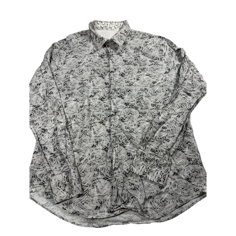 Robert‎ Graham Linen Cotton Shirt Mens Large Gray Abstract Print Button Front L